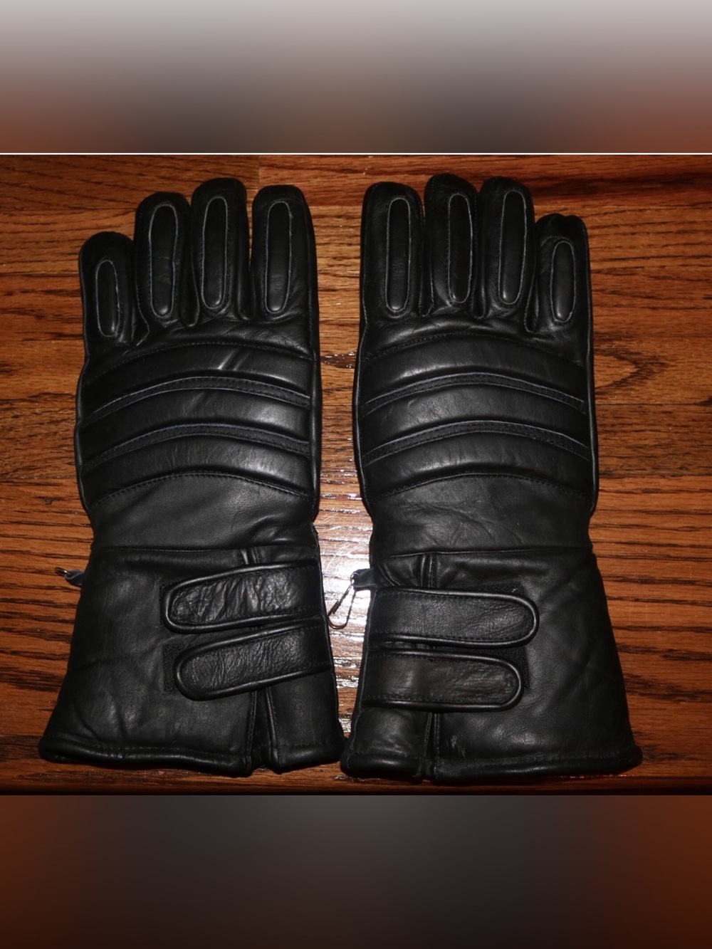 Black Leather Long Padded Motorcycle Gloves - Adult Size Medium